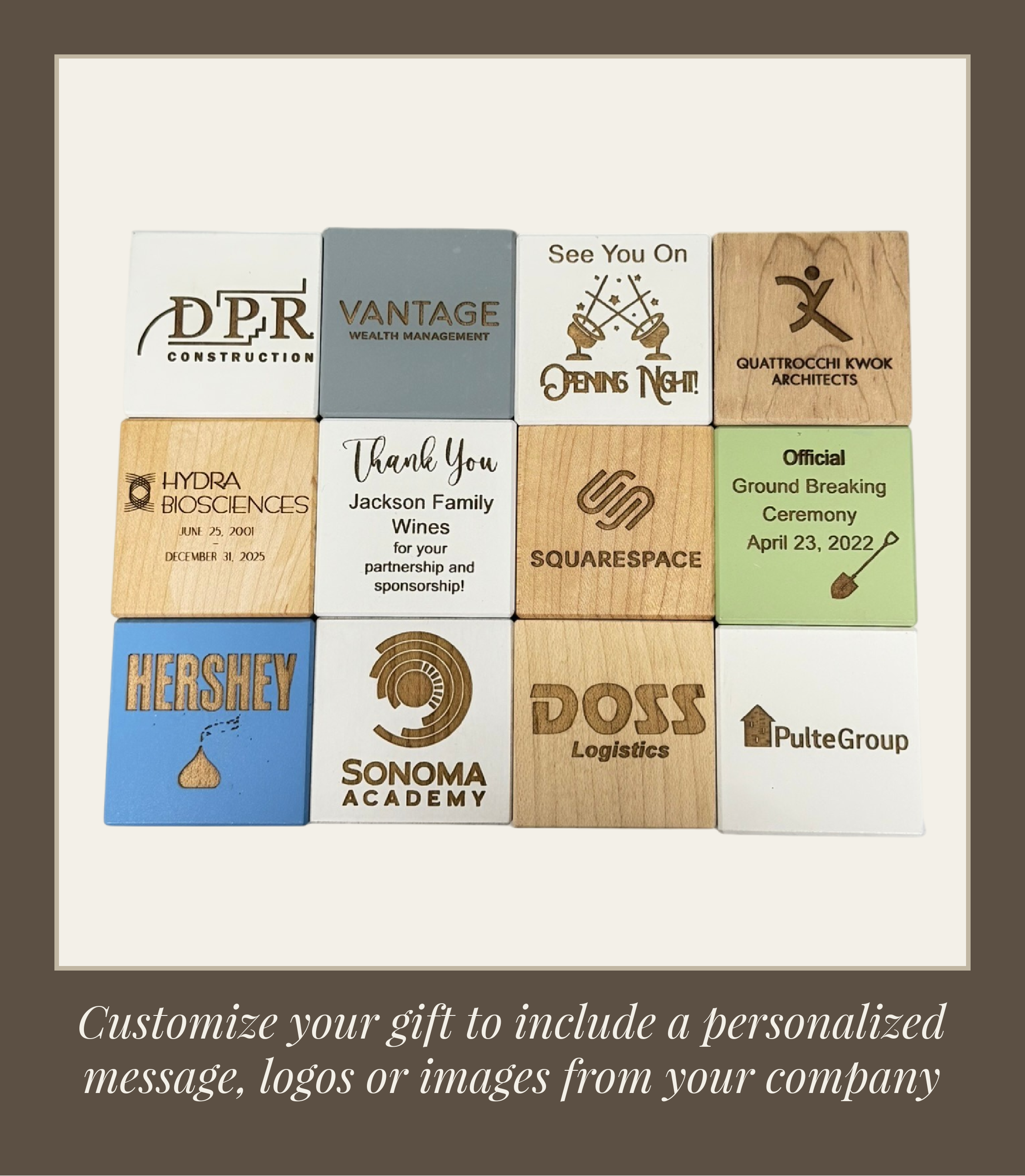 Corporate engraved wooden blocks